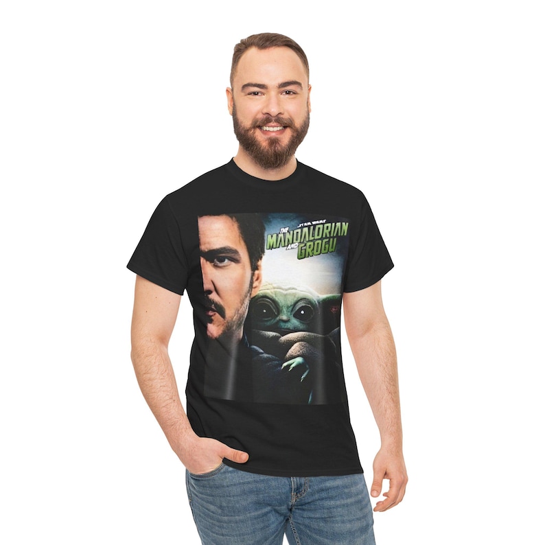 The Mandalorian and Grogu Tee | Star Wars Character Poster Shirt image 8