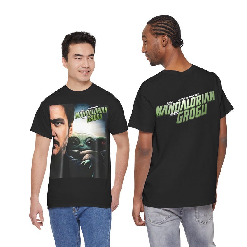 The Mandalorian and Grogu Tee | Star Wars Character Poster Shirt image 1
