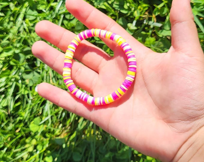 Electric Pink Clay Bead Bracelet
