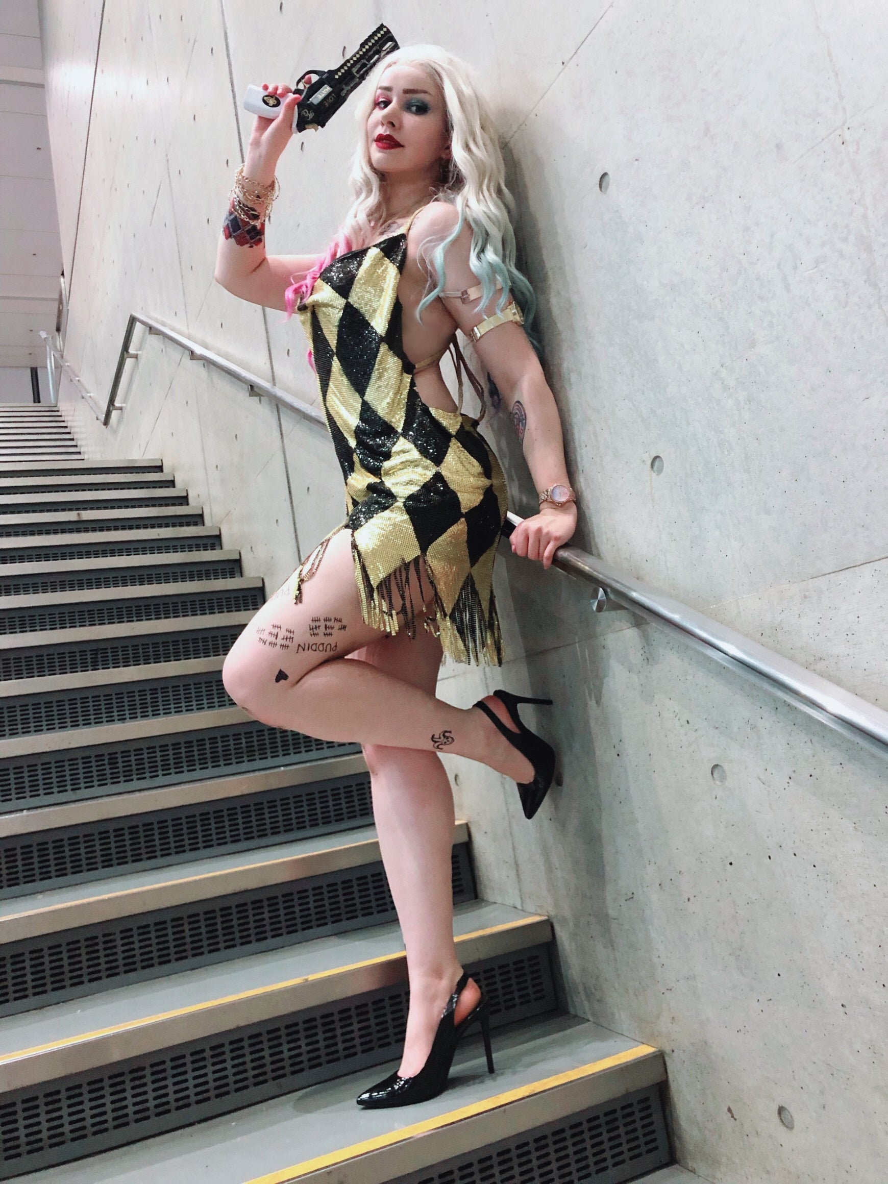 Thriller Grit zakdoek Harley Quinn Diamond Club jurk goud zwart Suicide Squad - Etsy Nederland
