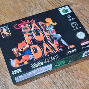 Conkers Bad Fur Day PAL, N64, Nintendo 64, Reproduction box, Replacement box with insert.