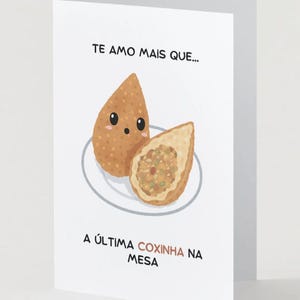 Digital Brazilian Love Card | Coxinha-Themed Portuguese Friendship Card | Cartão de Amor | Brazilian Anniversary Greeting Card | Blank Cards