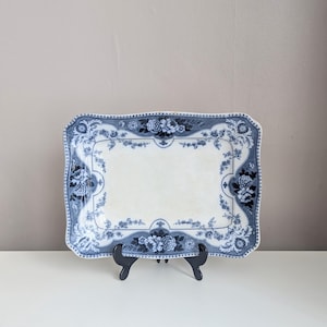 Antik blå och vit transferware-fat, F and Sons Argyle Burslem Staffordshire England
