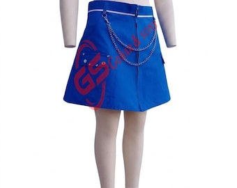 Royal Blue Kilt Skirt for Women | Utility Style with Pocket & Chain Detail