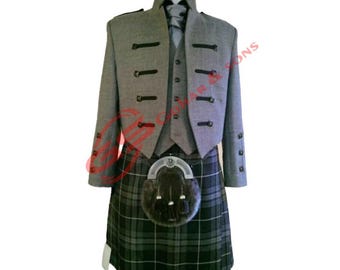 Gray Wool Kilt Jacket With Waistcoat – Scottish Highland Wedding Attire