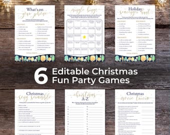 Paquete de juegos editables para fiestas navideñas, tarjetas imprimibles de actividades para una noche festiva de invierno, descarga digital instantánea, plantillas Corjl, CWN