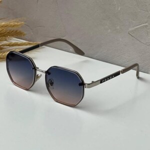 Prada Blue Brown Gradient Silver Geometric Sunglasses