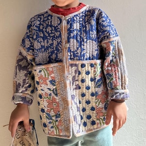 Hand Block Print Gesteppte Kinderjacke, Japanischer Wendemantel