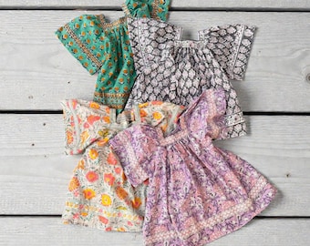 Girls Frock Dress, Retro Design, Block Print Cotton Kids Dress, Toddler Out fit