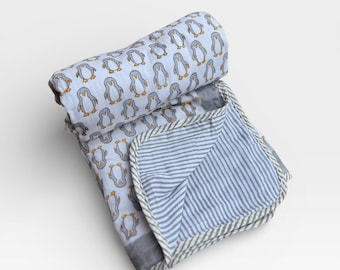 Hand Block Print Cotton Dohar, Kids Quilt, Lightweight Breathable Blanket