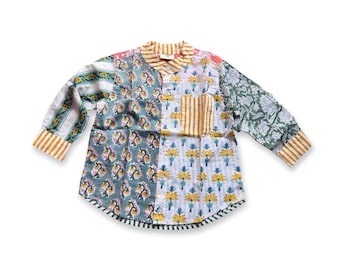 Patchwork Unique Kids Shirts in Block Print Cotton