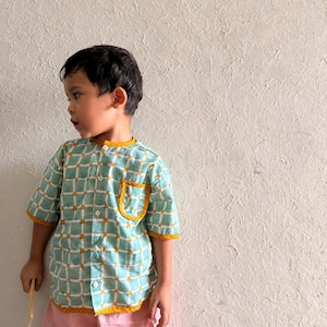 Boys Candy Check Cotton Shirt, Block Print Hand Dyed Kids Shirt, Toddler Boys Outfit image 1