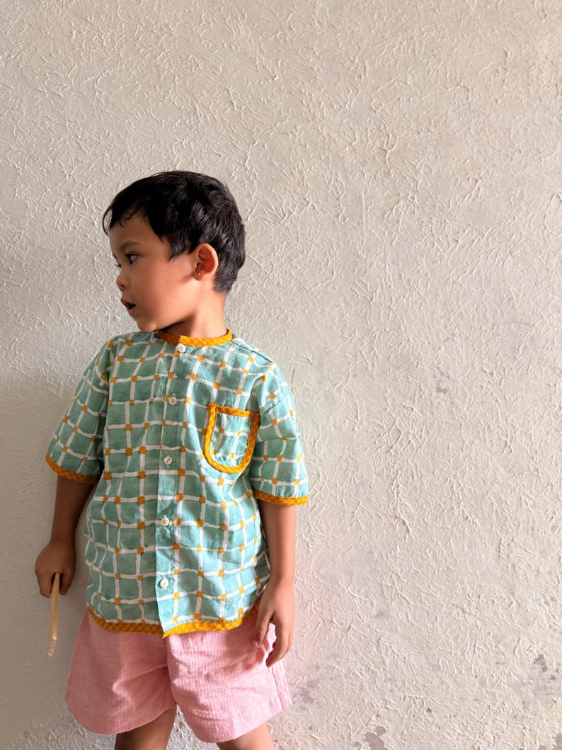 Boys Candy Check Cotton Shirt, Block Print Hand Dyed Kids Shirt, Toddler Boys Outfit image 1