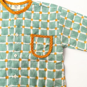 Boys Candy Check Cotton Shirt, Block Print Hand Dyed Kids Shirt, Toddler Boys Outfit image 4