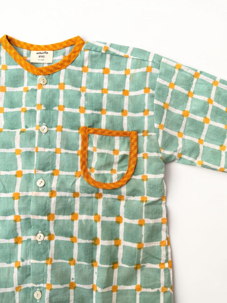 Boys Candy Check Cotton Shirt, Block Print Hand Dyed Kids Shirt, Toddler Boys Outfit image 4