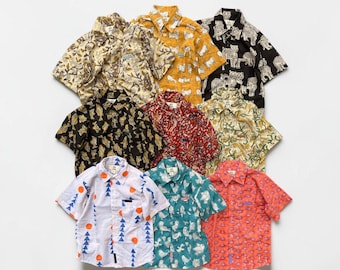 Block Print Boy Shirt, Short Sleeve Cotton Toddler Top, Handmade