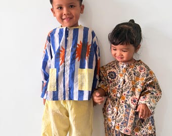 Kids Clothing Set, Block Print Girls and Boys Shirt and trouser Set,
