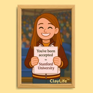 College-acceptatie ClayLife™-portret, aangepaste studentillustratie van foto | Digitaal 5 x 7-cadeau voor afstuderen, uni-onthulling of beslissingsdag