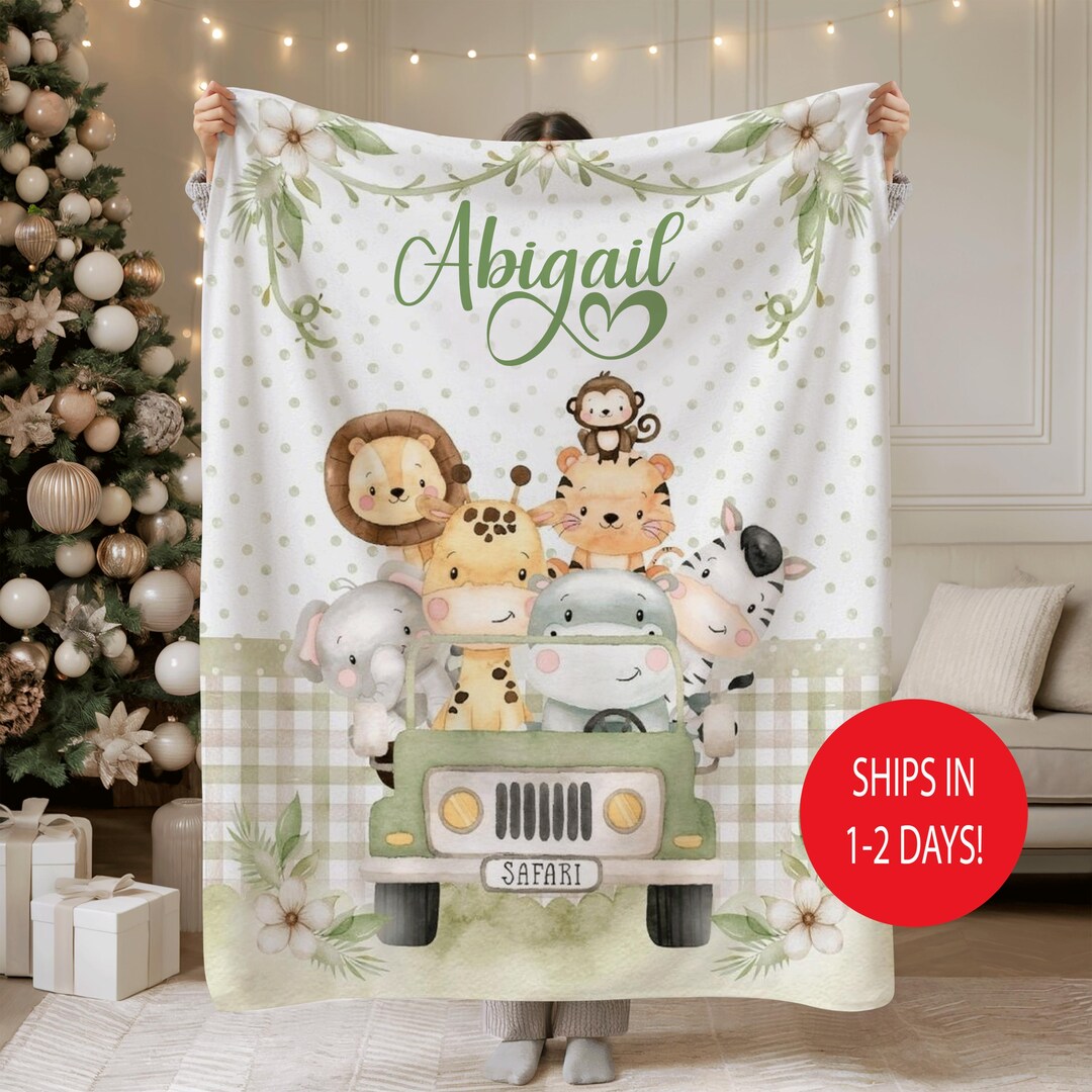 Custom Safari Animal Name Blanket, Personalized Baby Girl Throw ...