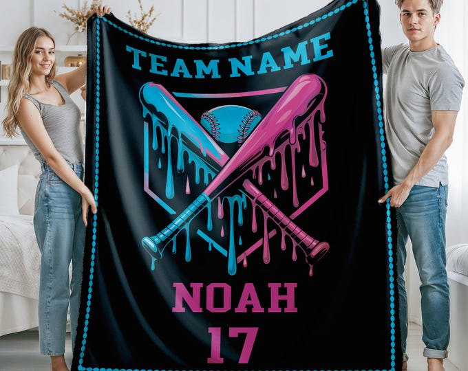 Custom Drip Baseball Blanket, Ice Cream Drip Baseball Throw, Kid, Teen, Boys Baseball Blanket, Sports Team Gift, Youth Birthday Blanket Gift