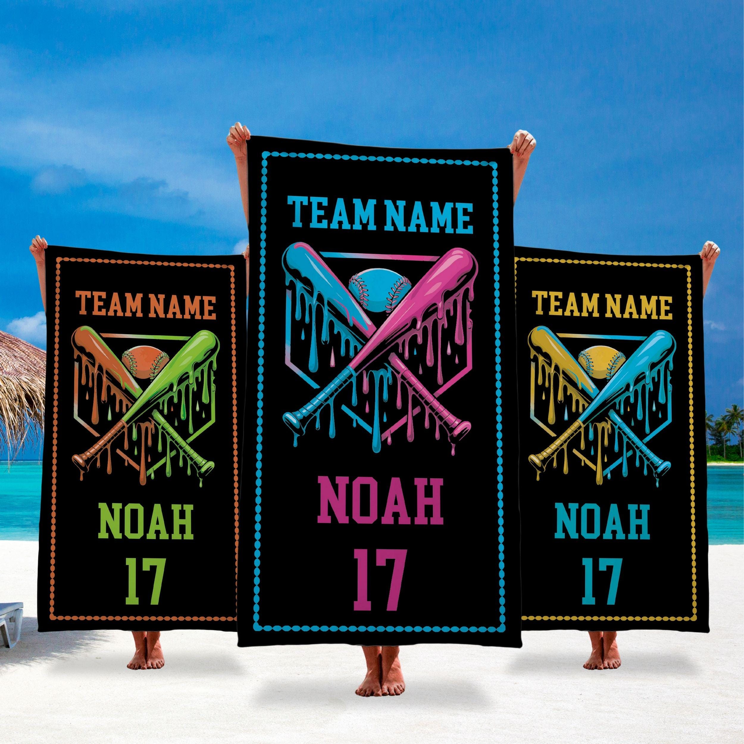 Custom Drip Baseball Beach Towel, Ice Cream Drip Baseball Towel, Kid, Teen, Boys Baseball Towel, Softball Team Gift, Youth Birthday Gift