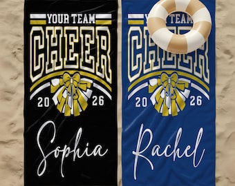 Personalized Name Cheer Team Beach Towel, Custom Cheerleading Gift, Towel For Cheerleaders