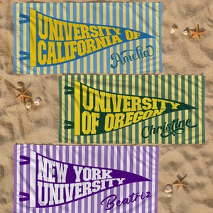 Personalized College Pennant Beach Towel, School Banner School Spirit Beach Towel, High School Graduation Gift, University Graduation Gift bild 1