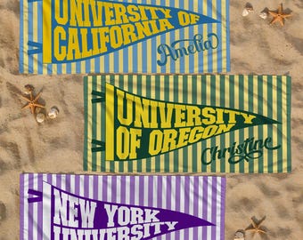 Personalized College Pennant Beach Towel, School Banner School Spirit Beach Towel, High School Graduation Gift, University Graduation Gift