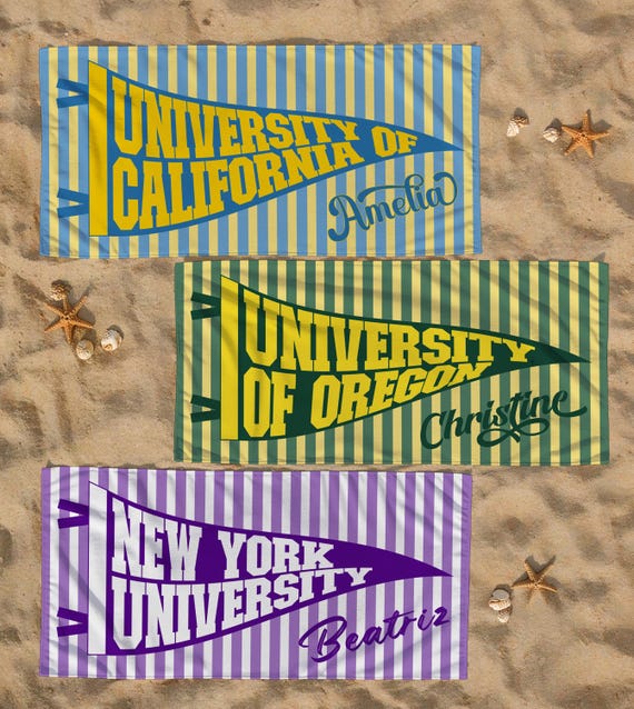 Personalized College Pennant Beach Towel, School Banner School Spirit Beach Towel, High School Graduation Gift, University Graduation Gift