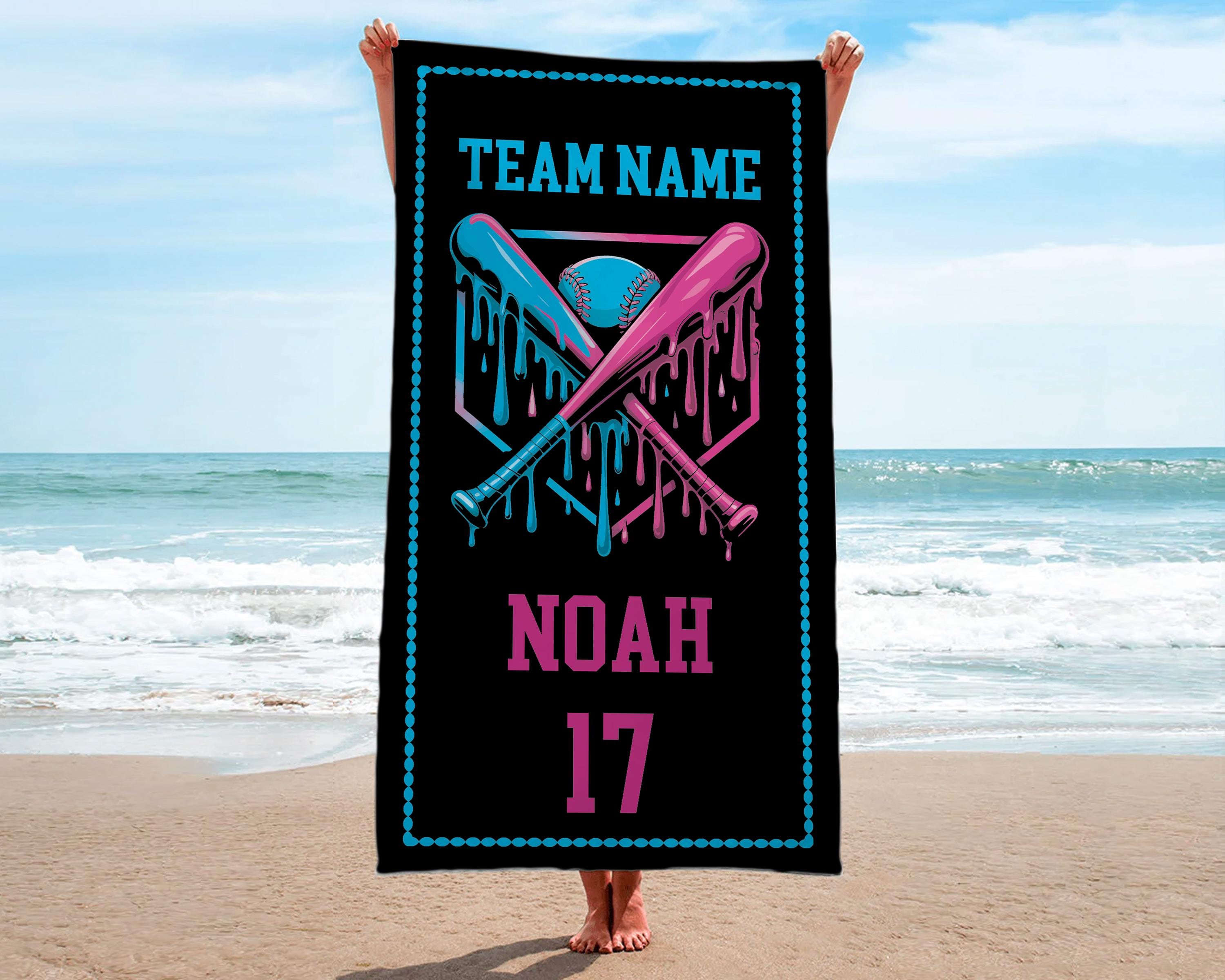 Custom Drip Baseball Beach Towel, Ice Cream Drip Baseball Towel, Kid, Teen, Boys Baseball Towel, Softball Team Gift, Youth Birthday Gift
