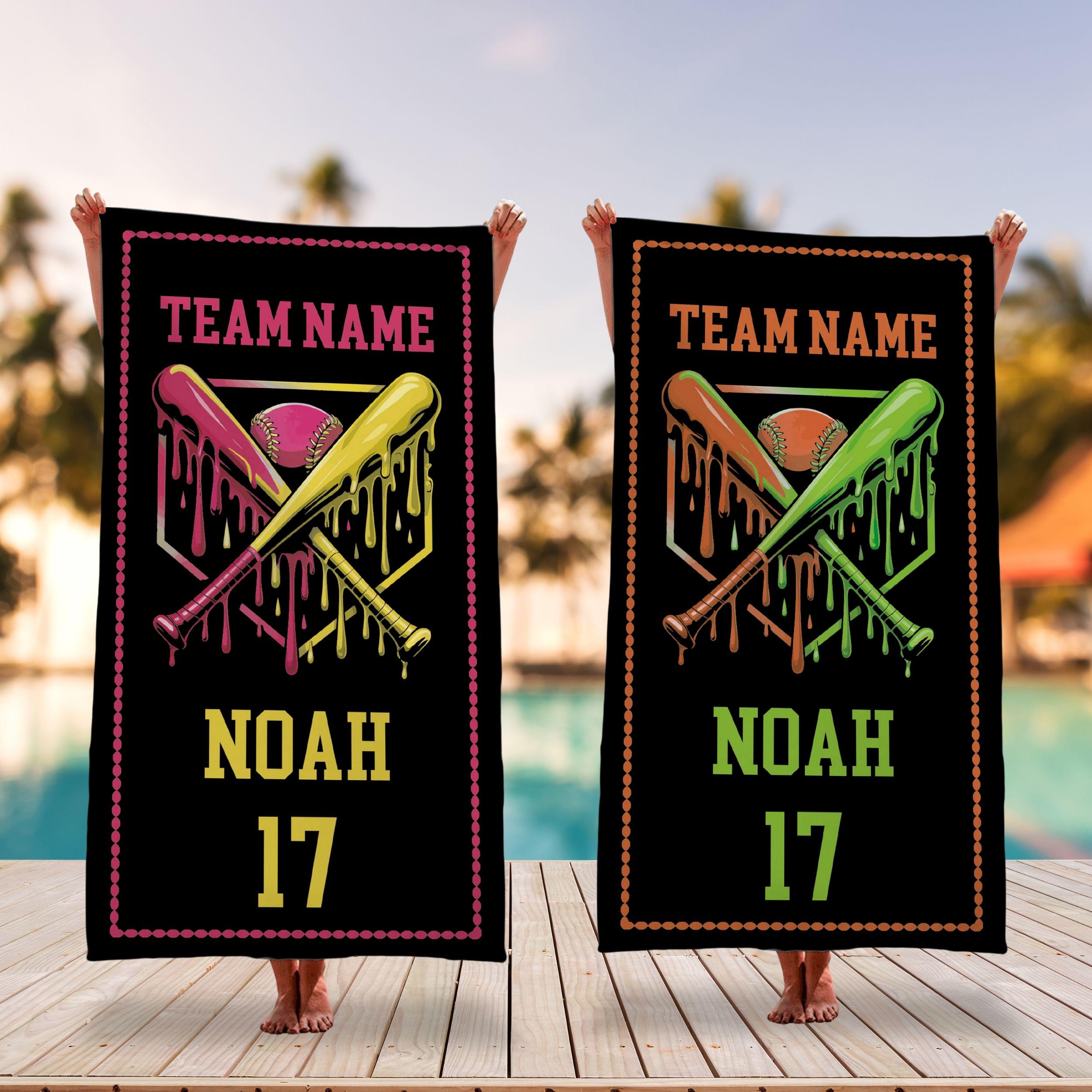 Custom Drip Baseball Beach Towel, Ice Cream Drip Baseball Towel, Kid, Teen, Boys Baseball Towel, Softball Team Gift, Youth Birthday Gift