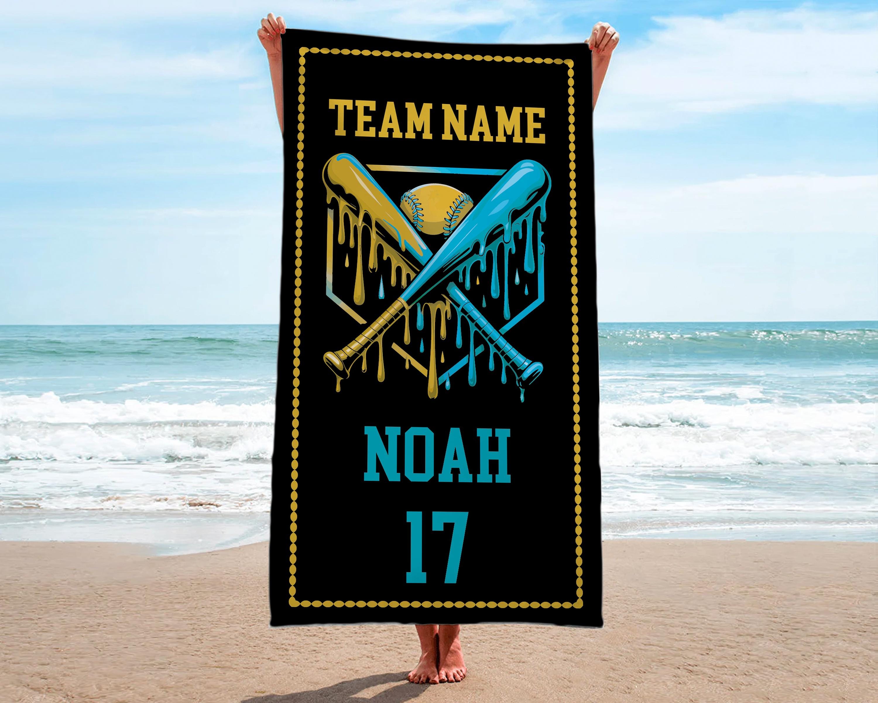 Custom Drip Baseball Beach Towel, Ice Cream Drip Baseball Towel, Kid, Teen, Boys Baseball Towel, Softball Team Gift, Youth Birthday Gift