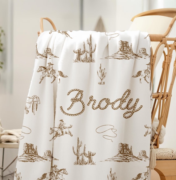 Western Cowboy Baby Blanket Personalized Newborn Name Blanket Custom Baby Throw Western Baby Gift Horse Nursery Country Western Vintage Boy