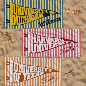 Personalized College Pennant Beach Towel, School Banner School Spirit Beach Towel, High School Graduation Gift, University Graduation Gift bild 3