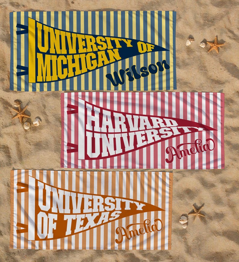 Personalized College Pennant Beach Towel, School Banner School Spirit Beach Towel, High School Graduation Gift, University Graduation Gift bild 3