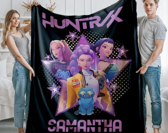 Kpop Demon Hunters Custom Blanket, Kpop Fun Gift, Cozy K-Pop Demon Hunters Huntrix Blanket, Anime Inspired, Cute Huntrix Inspired Blanket