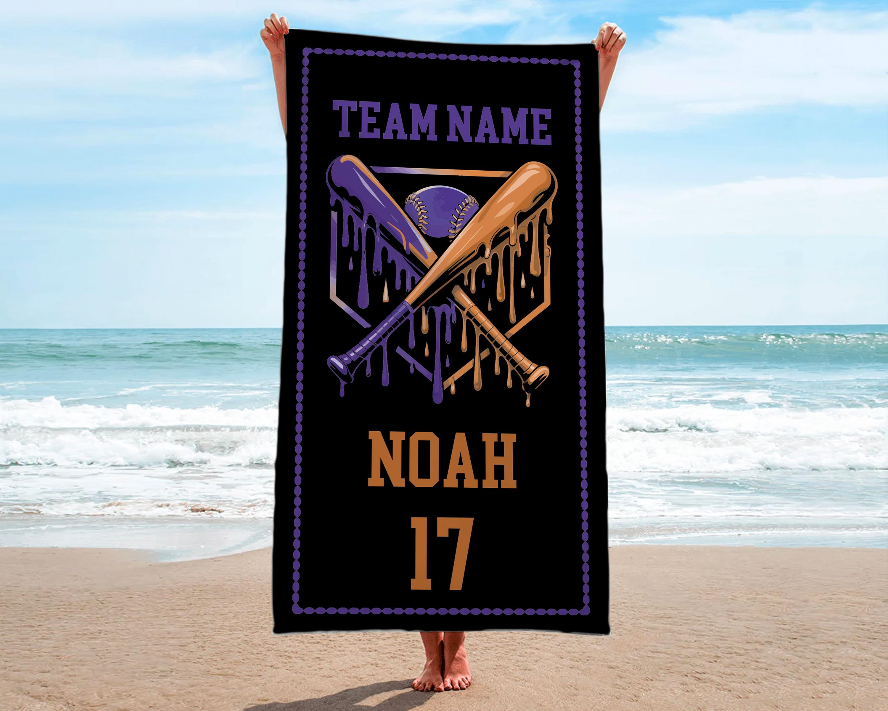 Custom Drip Baseball Beach Towel, Ice Cream Drip Baseball Towel, Kid, Teen, Boys Baseball Towel, Softball Team Gift, Youth Birthday Gift