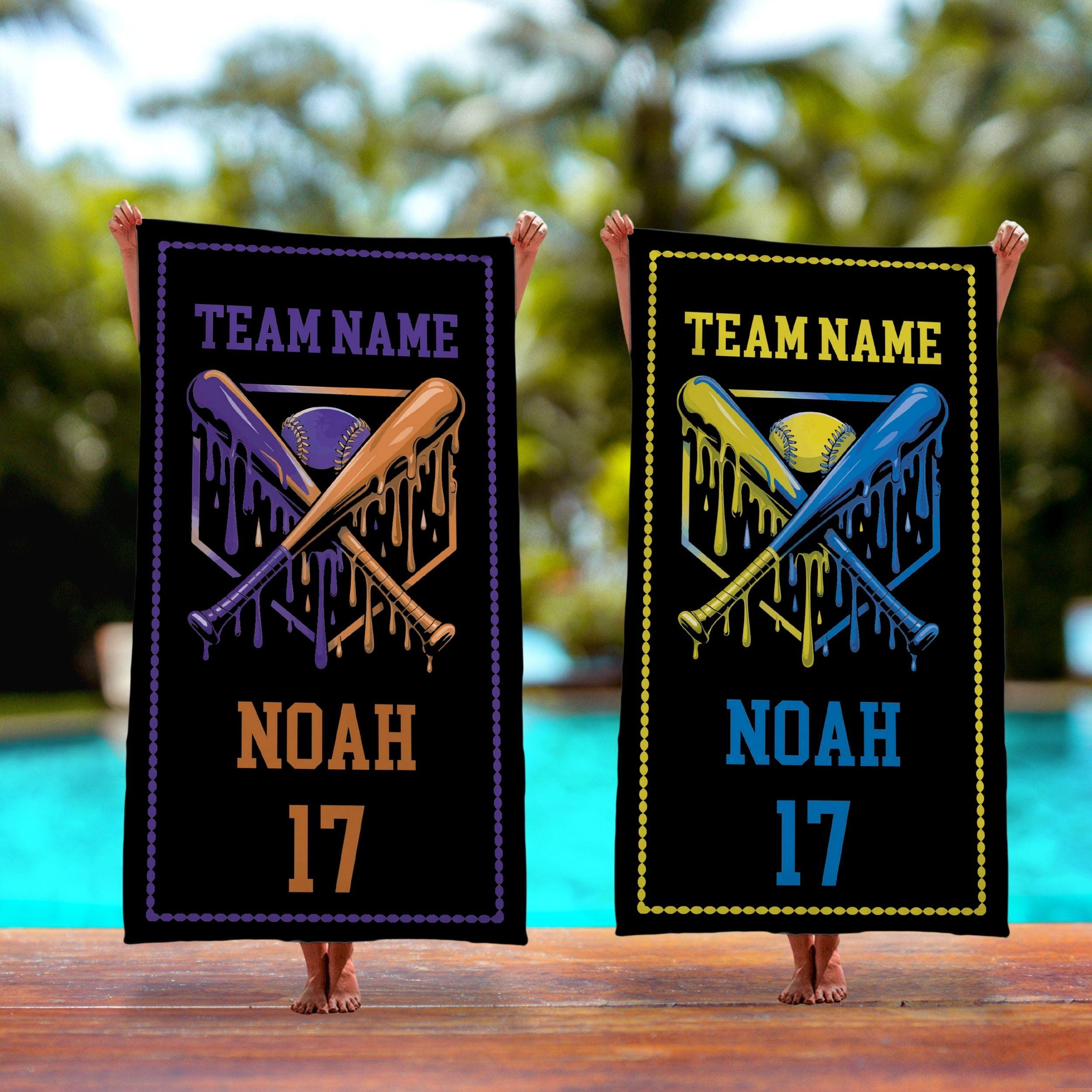 Custom Drip Baseball Beach Towel, Ice Cream Drip Baseball Towel, Kid, Teen, Boys Baseball Towel, Softball Team Gift, Youth Birthday Gift