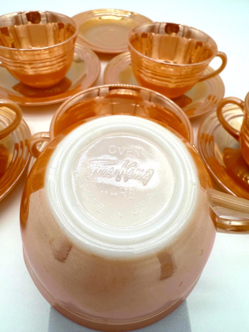 Fire-King Peach Luster Cup and Saucer Set - Thumbnail 2