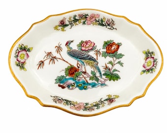 Wedgwood Kutani Crane Oval Dish – Bone China Trinket Dish – Made in England – Gold Trim