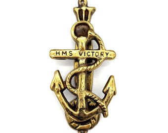 Vintage HMS Victory Brass Door Knocker – Nautical Anchor & Rope Wall Hardware Maritime Decor