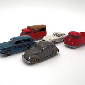 Vintage Wiking Diecast VW Car Set (5) – Made in Germany – 1960s-70s VW 1500 Variant, Beetle, Porsche, VW Bus – Collectible Lot