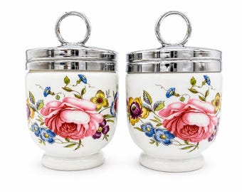 Juego de 2 cucharones para huevos Royal Worcester - Porcelana con diseño floral - Hecho en Inglaterra - Vajilla de cocina vintage