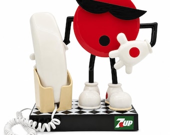 Vintage 1990 7UP Spot Telephone - Cool Spot Mascot Corded Phone - Soda Pop Advertising Collectible