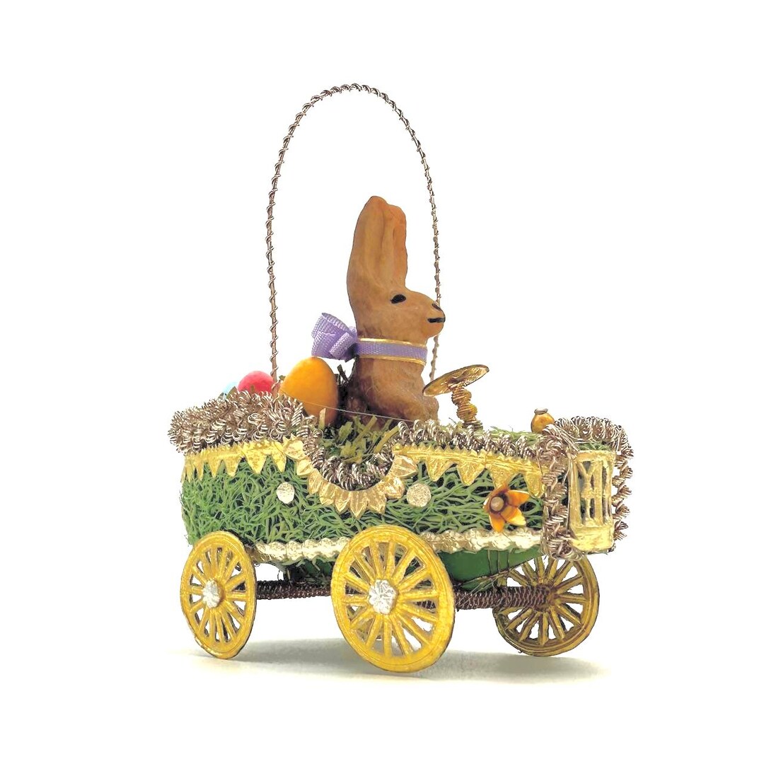 Vintage Handmade Easter Bunny Cart – Folk Art Easter Decoration With ...