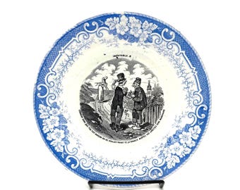 Antique Creil et Montereau Plate – 19th Century Blue Transferware “Impaysable” Series No. 8