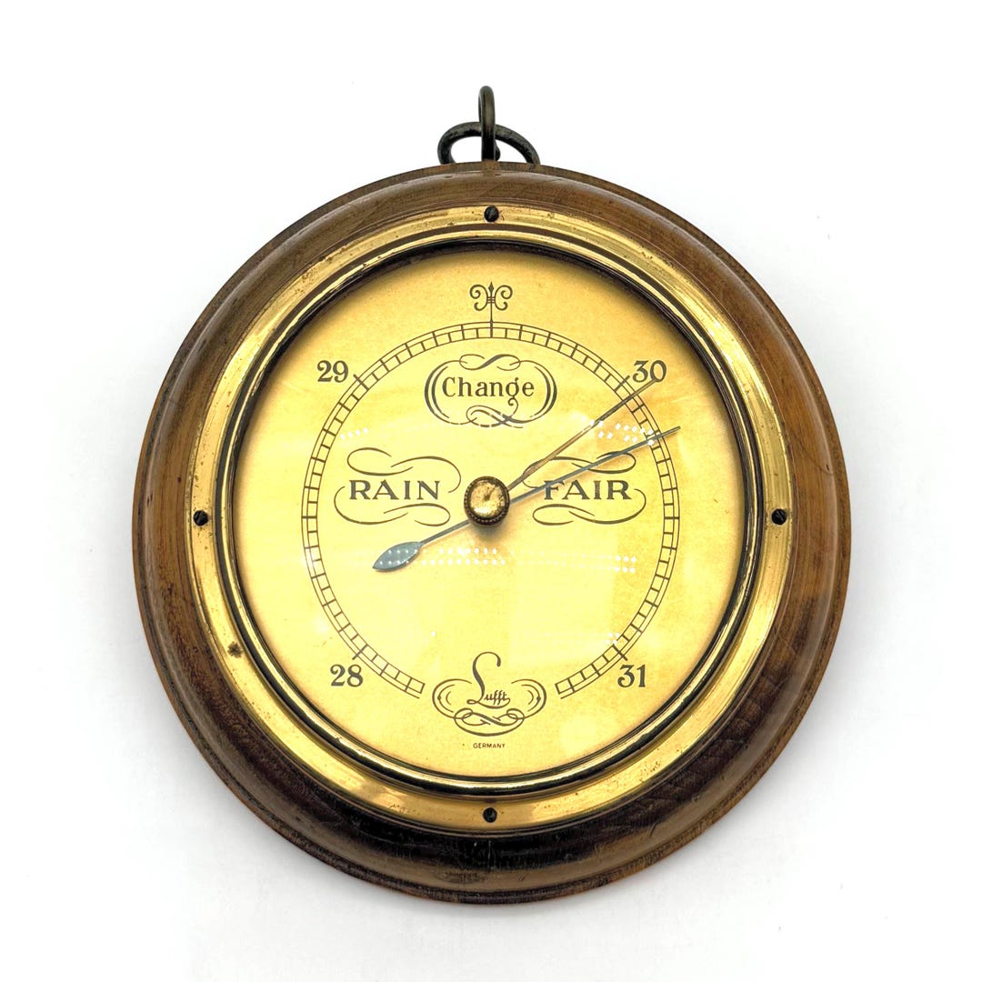 Vintage Lufft Germany Aneroid Barometer – Wood & Brass Wall Weather ...