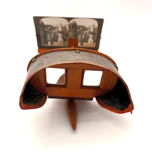 Antieke stereoscoopkijker met 12 fotokaarten – 1903 Pat. by Underwood & Underwood – Stereograph Collection-bundel