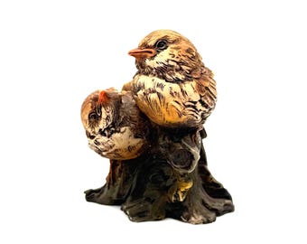 Pair of Songbirds Figurine – Hand-Painted Italian Ceramic Sculpture, Signed, Vintage Wildlife Decor