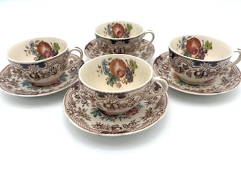 Windsor Ware Pomegranate Fruit Series Teacups & Saucers Set – 8 Pc English Ironstone – Made in England